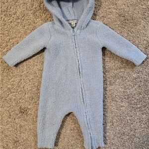 Posh Peanut Soft Blue Hooded Cozy Jumpsuit 6-9M EUC